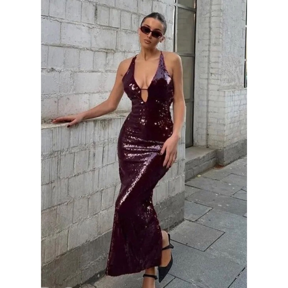 HADID LONG MIDI DRESS - MERLOT